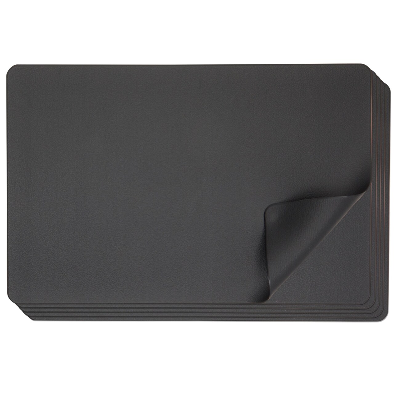 Set of 6 Black Faux Leather Placemats for Dining Table (17.75 x 11.75 In)